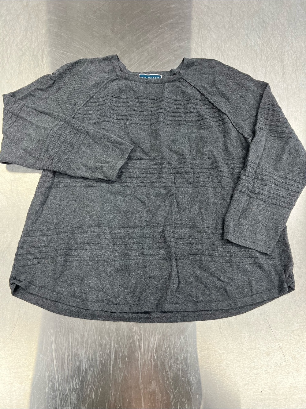 Karen Scott Charcoal Textured Crewneck 100% Cotton Sweater Women’s Large